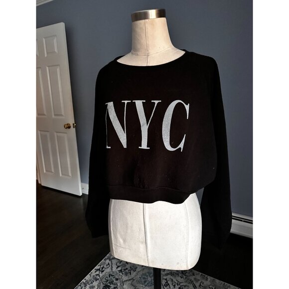 PST Project Social T black L/S cropped sweatshirt NYC on front Medium - Picture 2 of 3